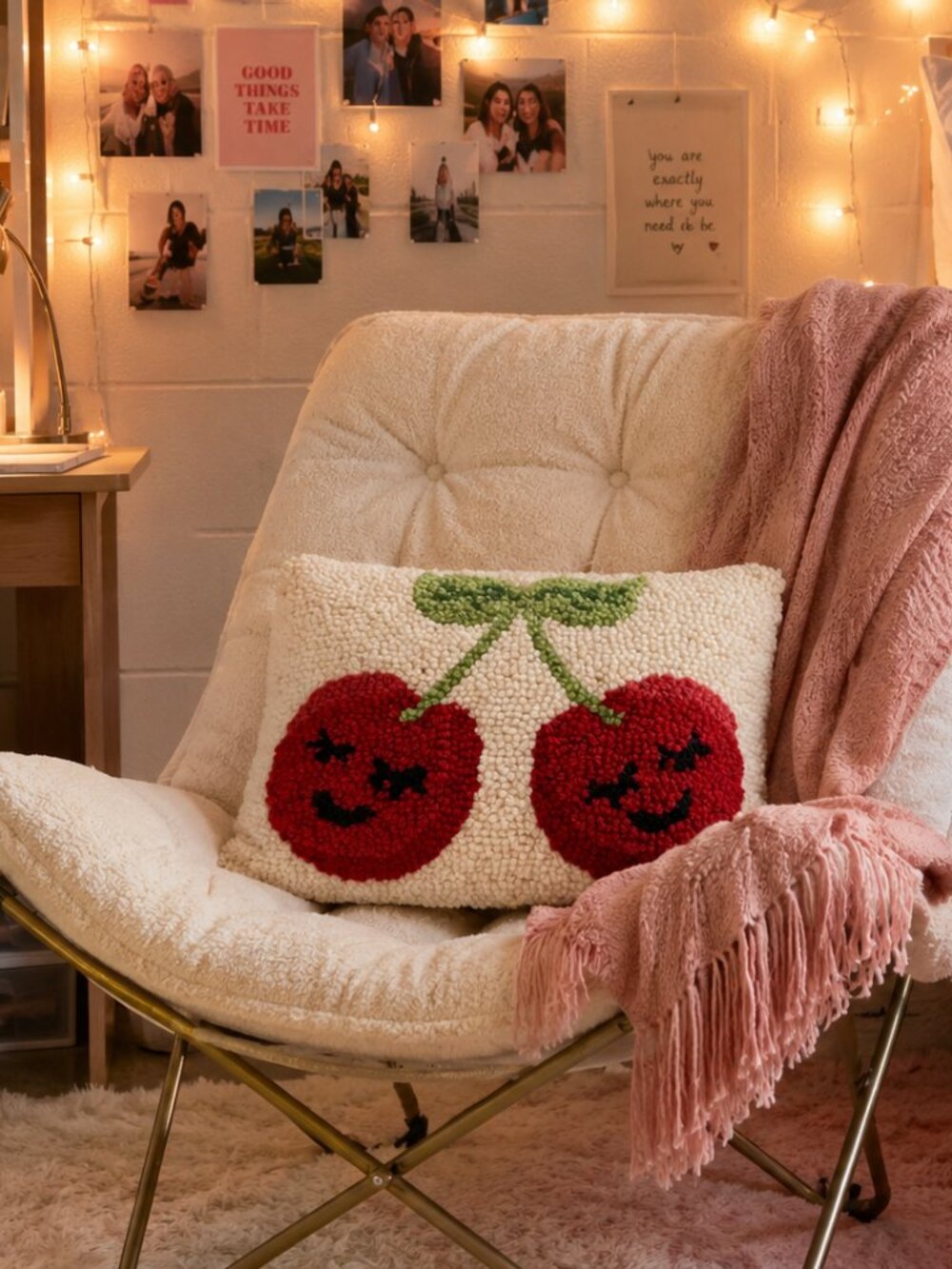 Peking Handicraft Hook Cherries Decorative Pillow - 12 x 8 inches